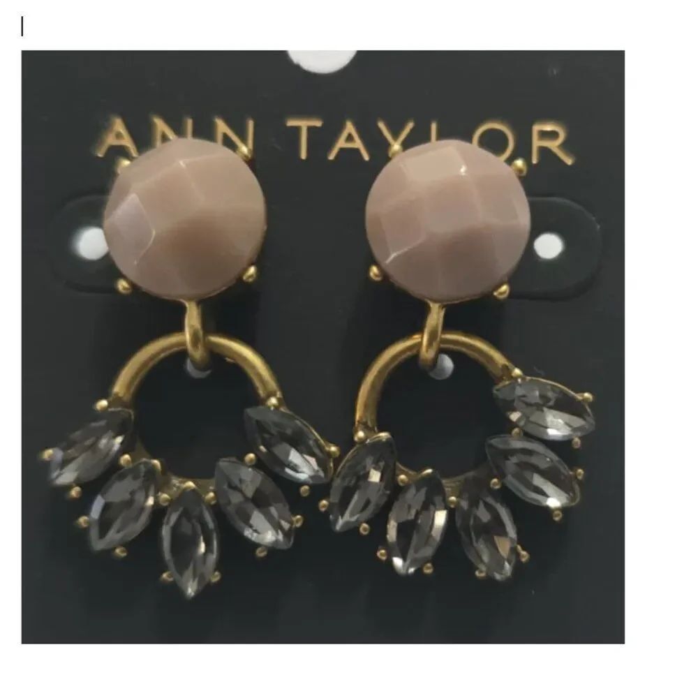 Ann Taylor Statement Stud Hoop Earrings – Elegant Neutral + Crystal‎ Sparkle